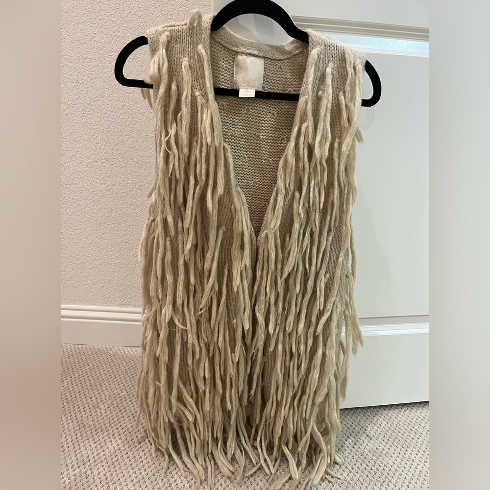 Fringe Knit Sweater Vest - Cream